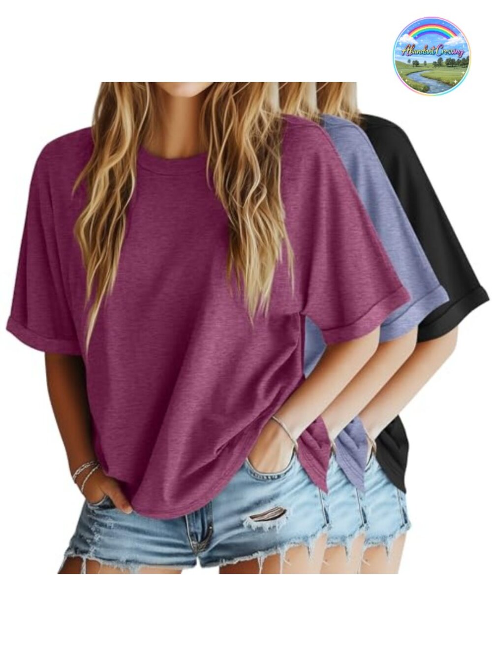 3 Pack Oversized T-Shirts for Women Soft Stretch Crew Neck Tees